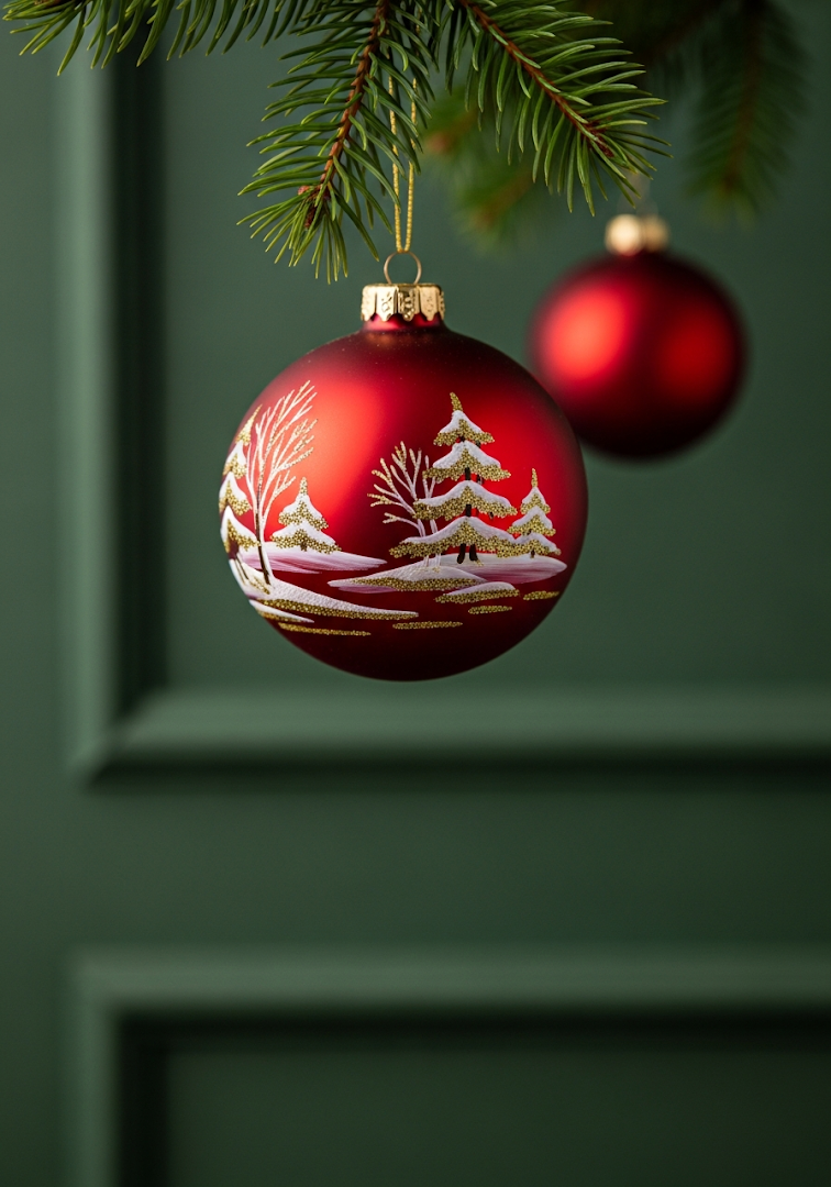 Red Ornament Green Panel Background