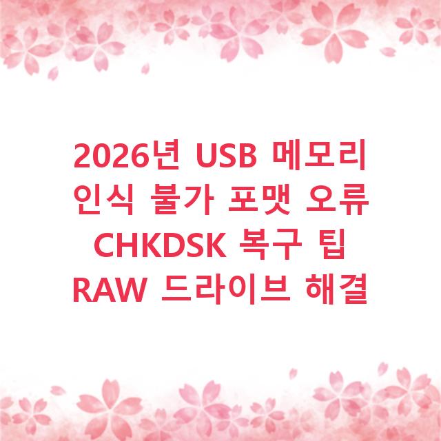 2026년 USB 메모리 인식 불가 포맷 오류 CHKDSK 복구 팁 RAW 드라이브 해결