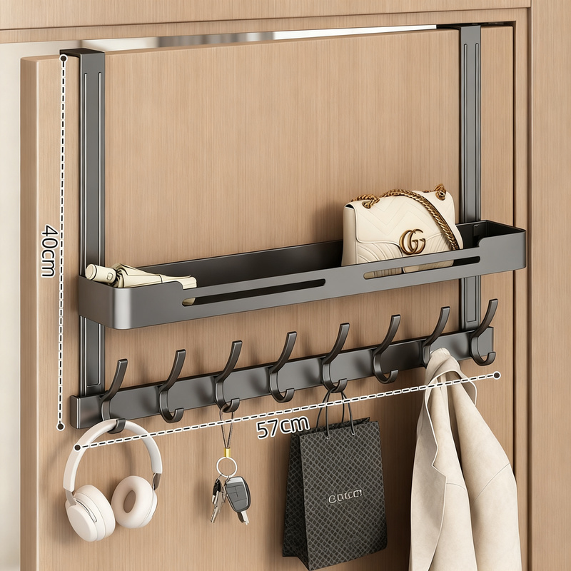 Aluminum door hook, double-layered, drill-free