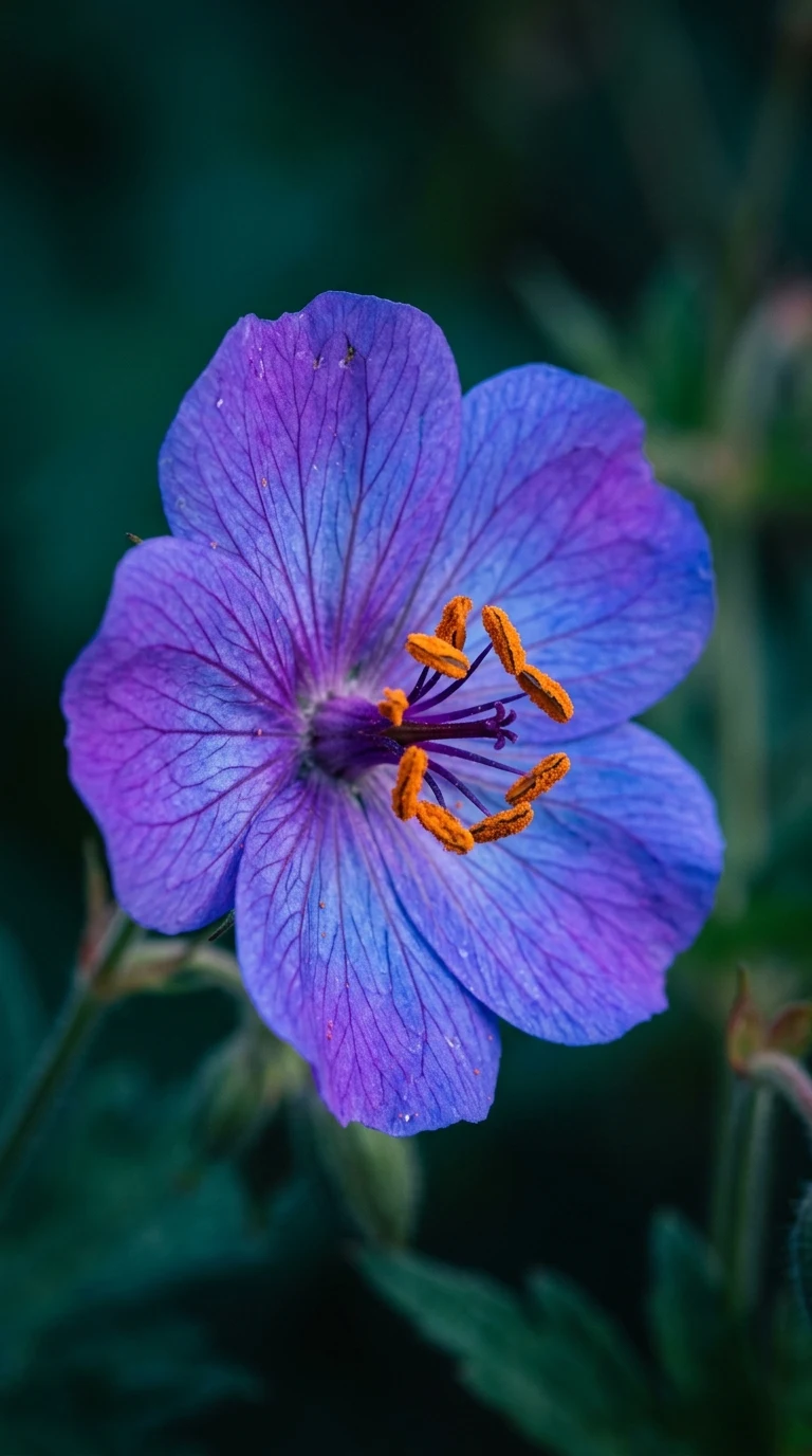 Macro Close-up of an Indigo and Violet Flower with Orange Anthers - Free 4K mobile Wallpaper