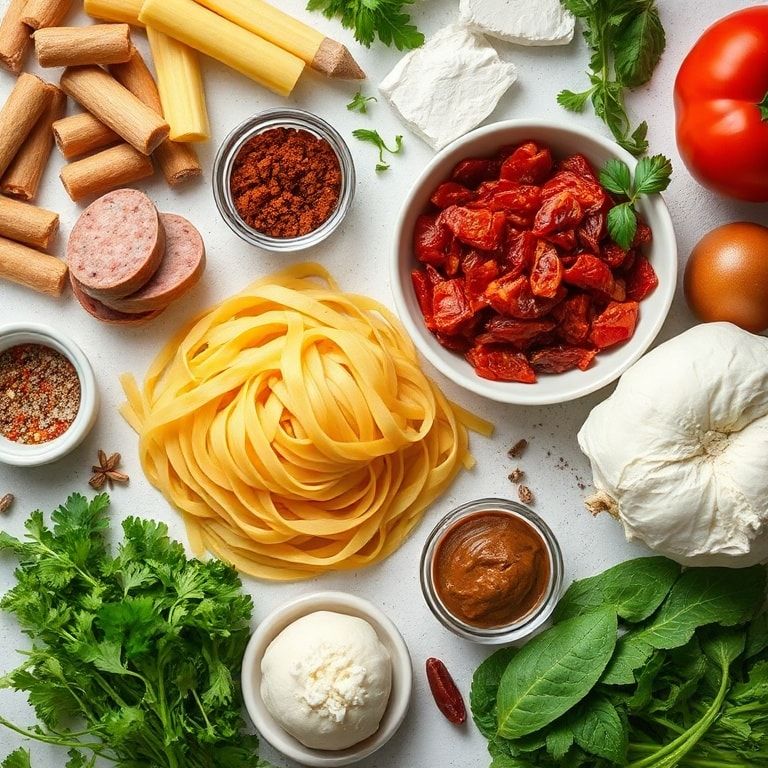 Ingredients for Italian Sausage Pasta in Creamy Sun-Dried Tomato Sauce Recipe – Easy Homemade Weeknight Dinner