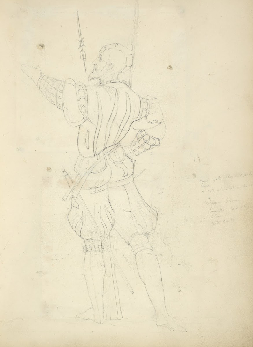 Man in breeches and doublet with sword viewed from the back 1840