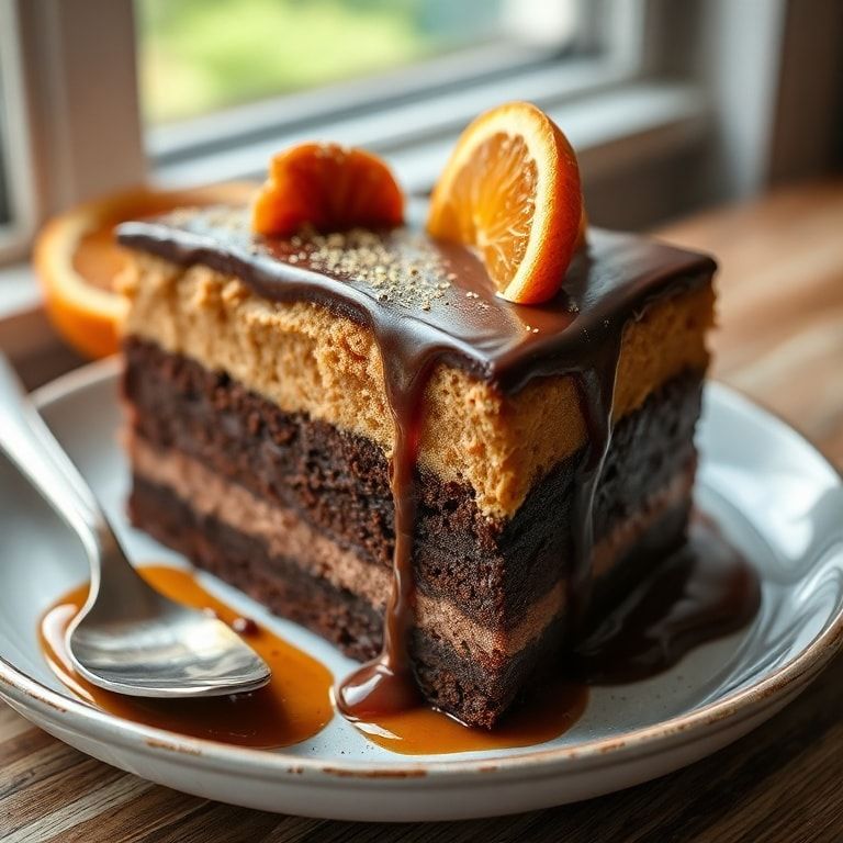 Dark Chocolate Orange Opera Cake Recipe with Almond Sponge – Easy Homemade Luxury finished