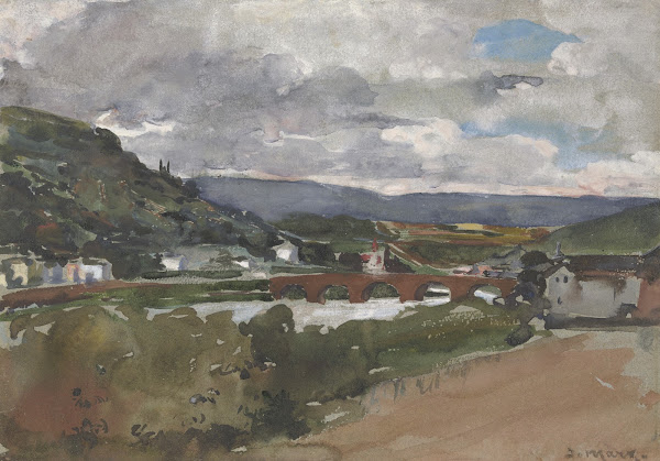 Flußlandschaft mit Brücke