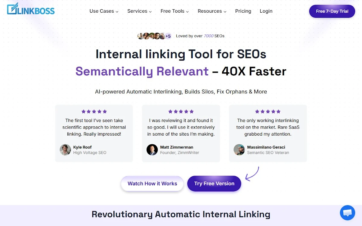 Captura de LinkBoss: AI-Powered Interlinking Tool