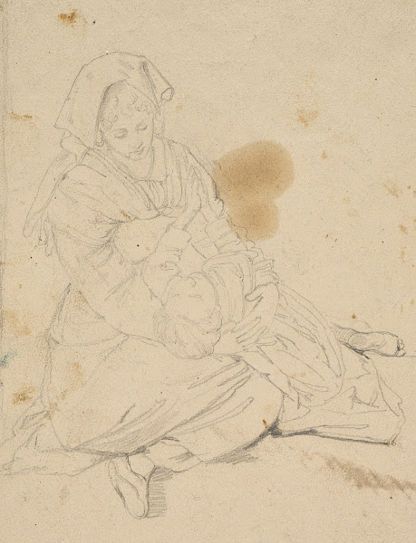 Kneeling Italian woman holding a praying girl before 1834