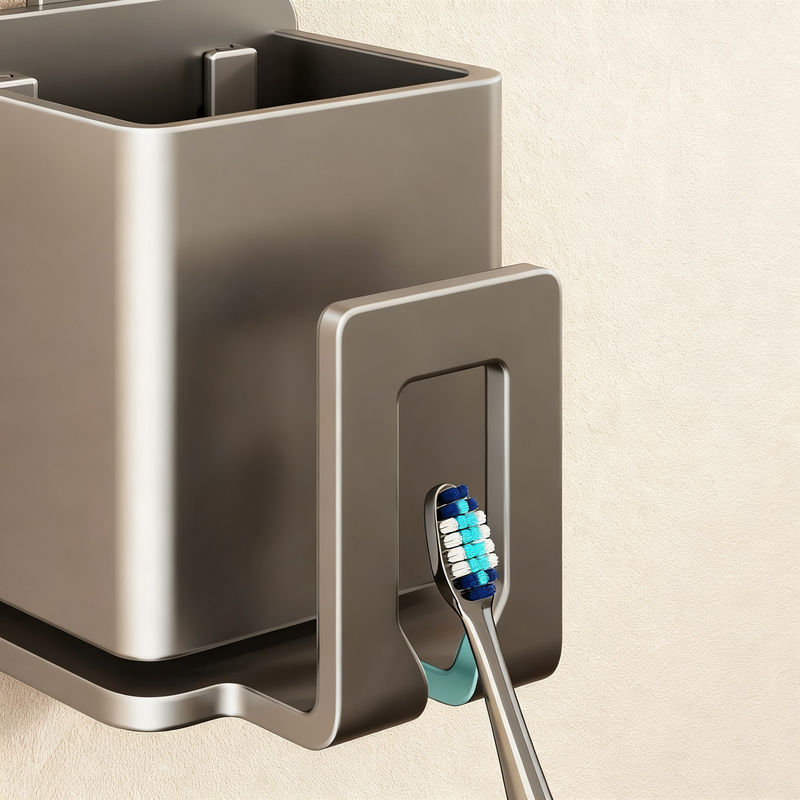 Toothbrush holder with suction cup, metal, wall-mounted