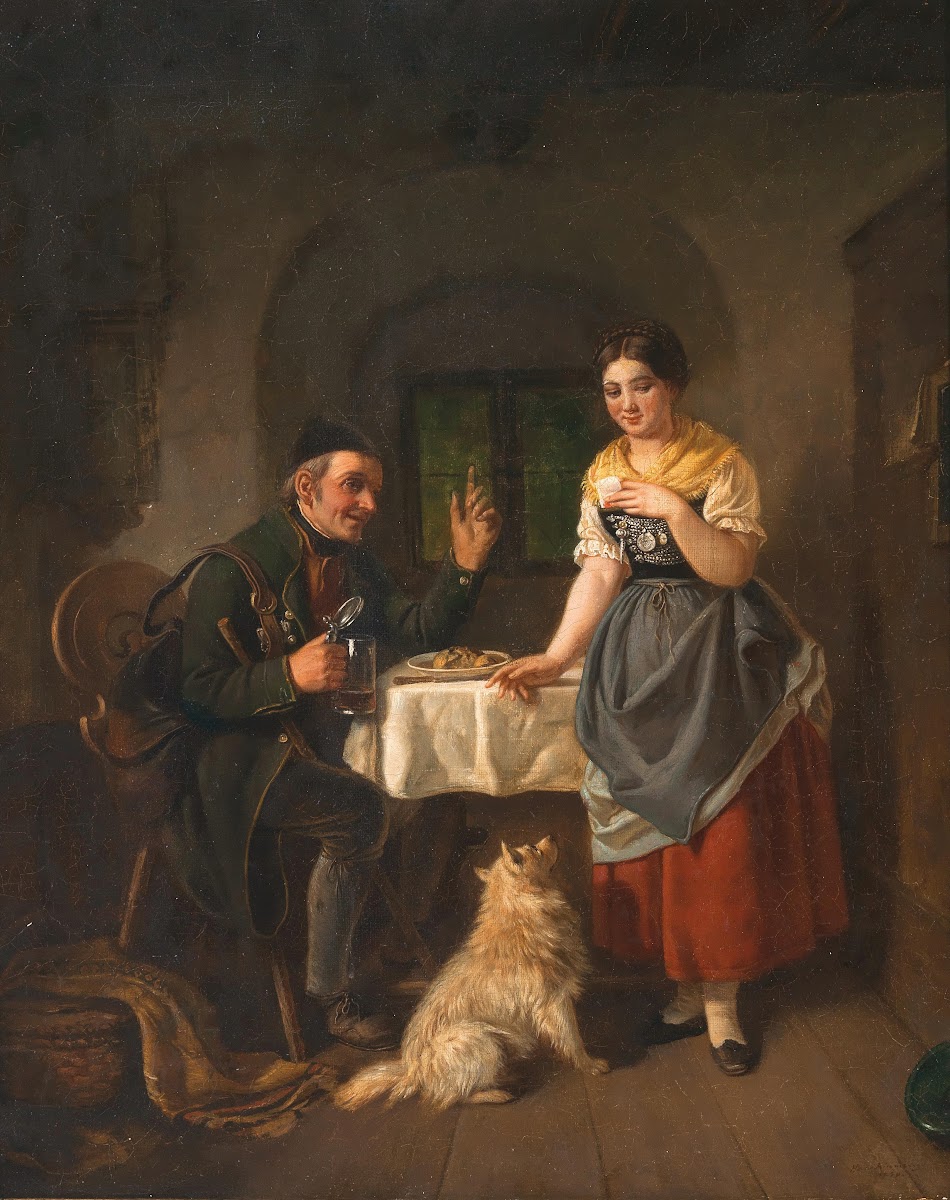 Hunter In A Tavern With His Spitz Dog