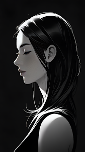 Sleek Black Haired Woman Profile Illustration Dramatic Lighting