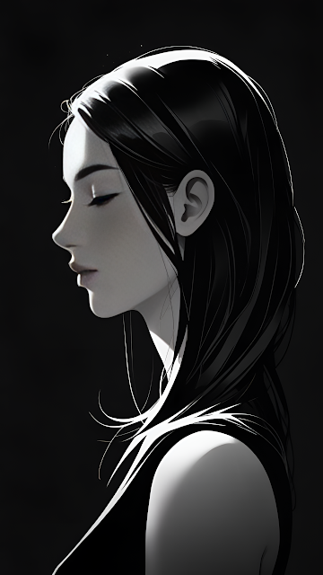 Sleek Black Haired Woman Profile Illustration Dramatic Lighting - Free mobile Wallpaper