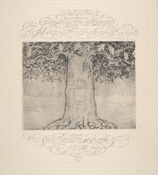 Dedication card for the Grand Duke of Baden Frederick I of Baden with an image o
