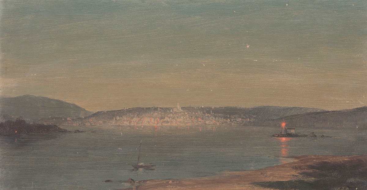 Night View of a Seaport probably 186869
