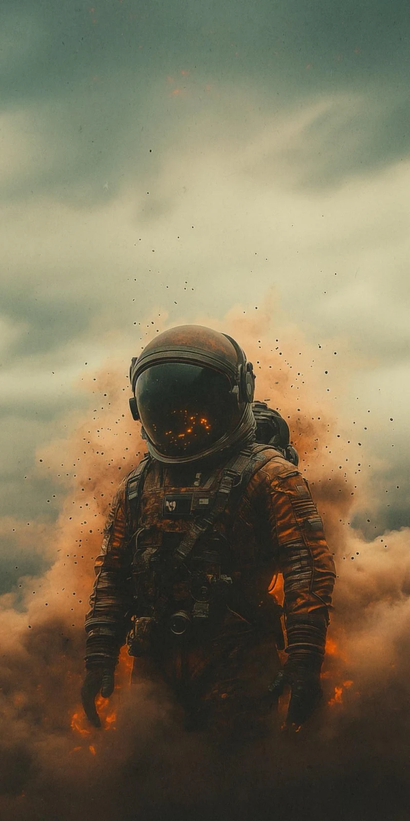 Astronaut Standing In Fiery Smoke - Sci-Fi Concept Art iPhone Wallpaper (1000x2000)