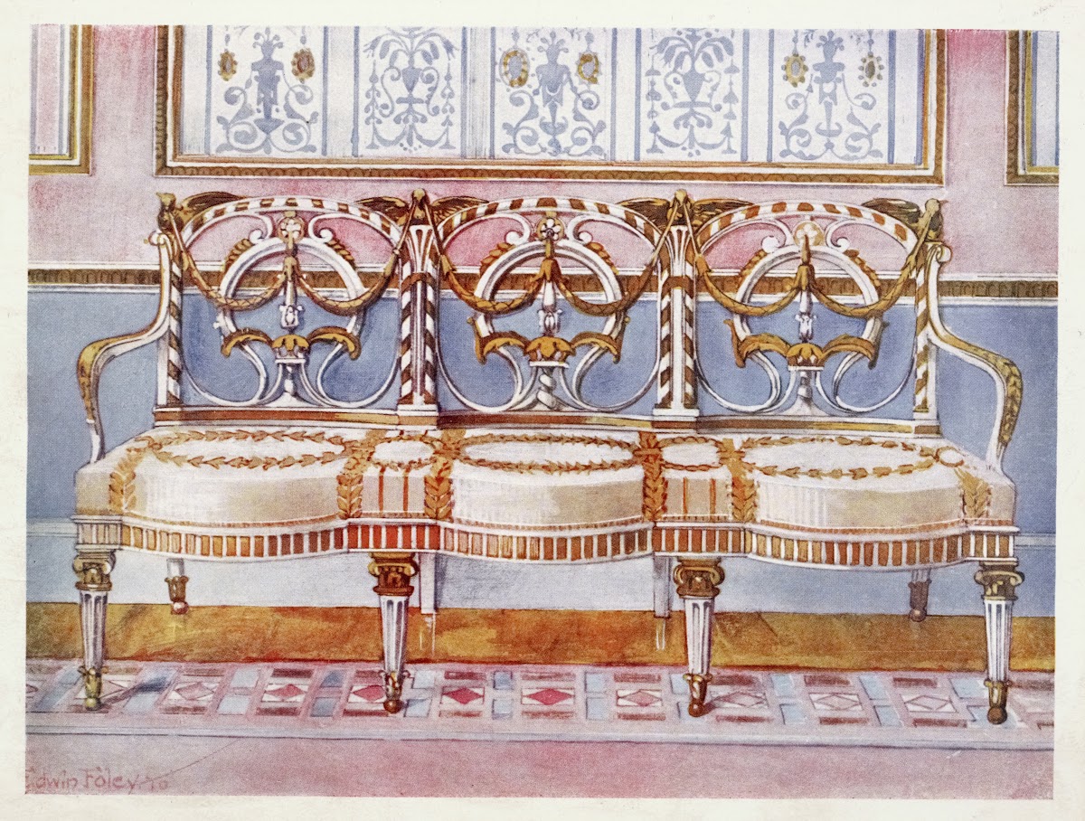White gilt and painted settee 1910   1911