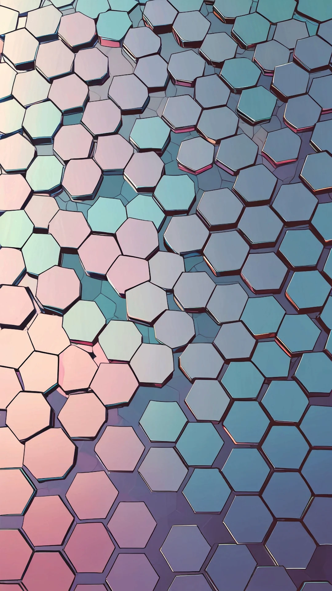 Rose Gold and Teal Holographic Hexagonal Grid Texture - Free 4K mobile Wallpaper