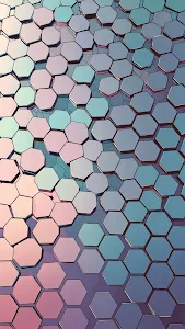Rose Gold and Teal Holographic Hexagonal Grid Texture