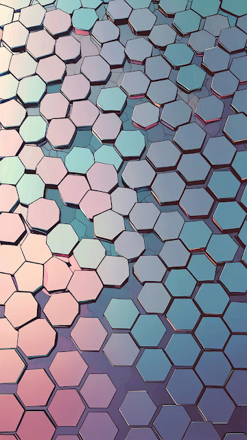 Rose Gold and Teal Holographic Hexagonal Grid Texture - Free mobile Wallpaper