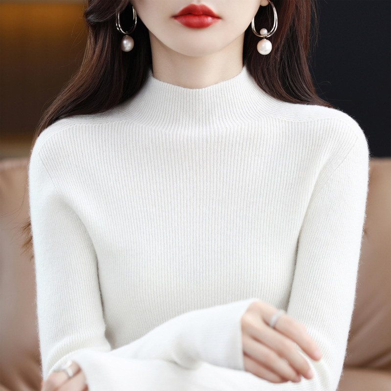 Women's Cashmere Sweater, Seamless, 100% Wool, Stand-Up Collar
