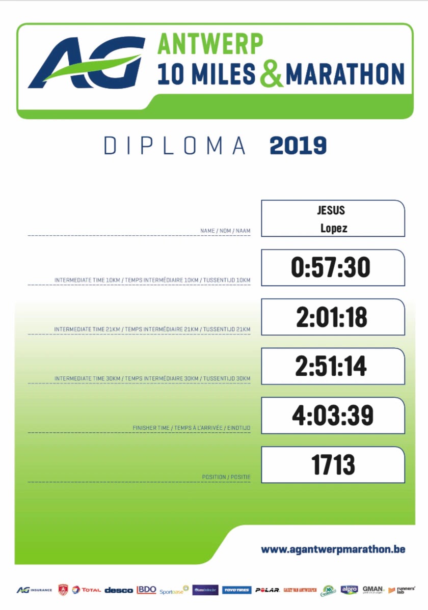 Diploma de ANTWERP MARATHON