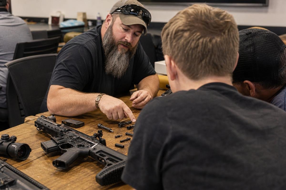 Rifle instructor explaining AR-style rifle controls