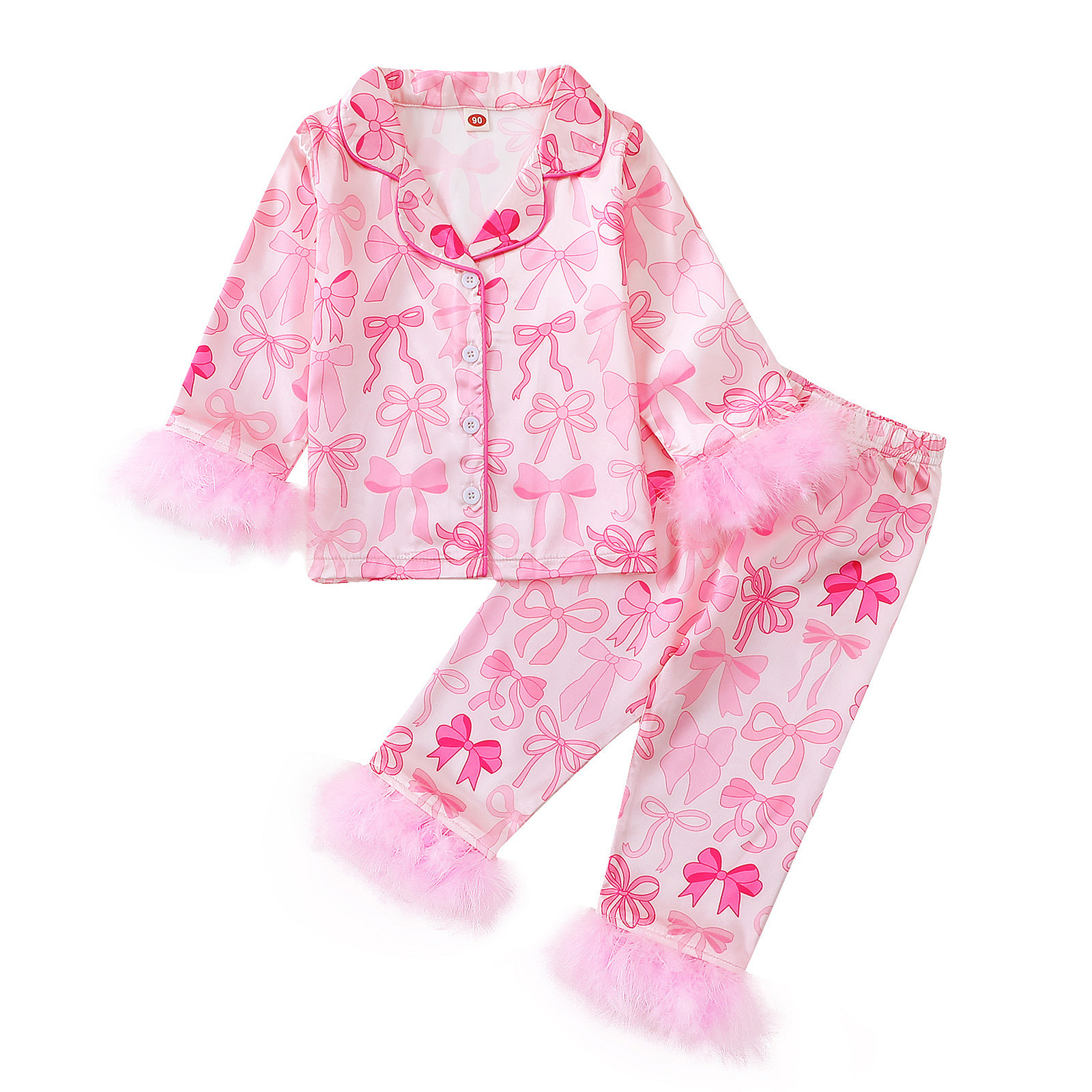 Mädchen-Pyjama-Set mit Schleife und Weihnachts-Print