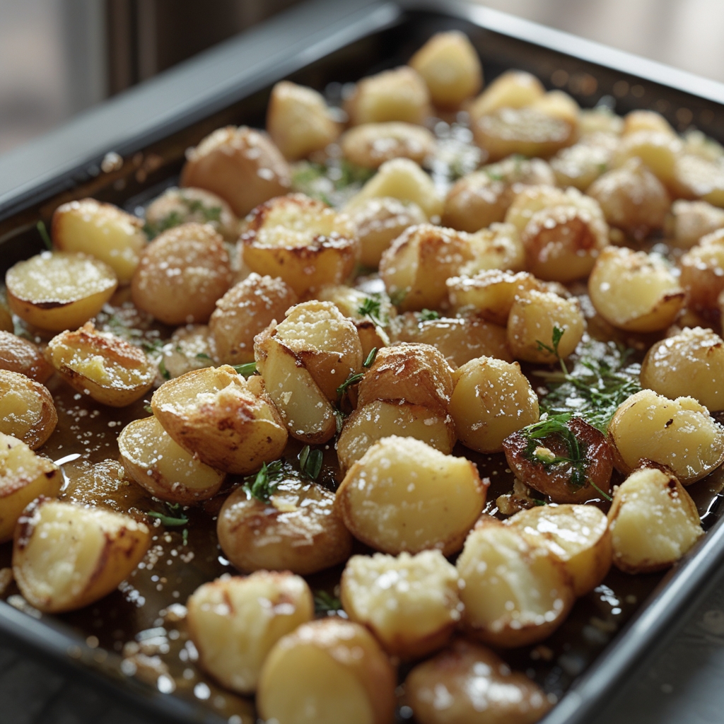 Crispy Garlic Parmesan Roasted Potatoes - Easy Homemade Side Dish finished