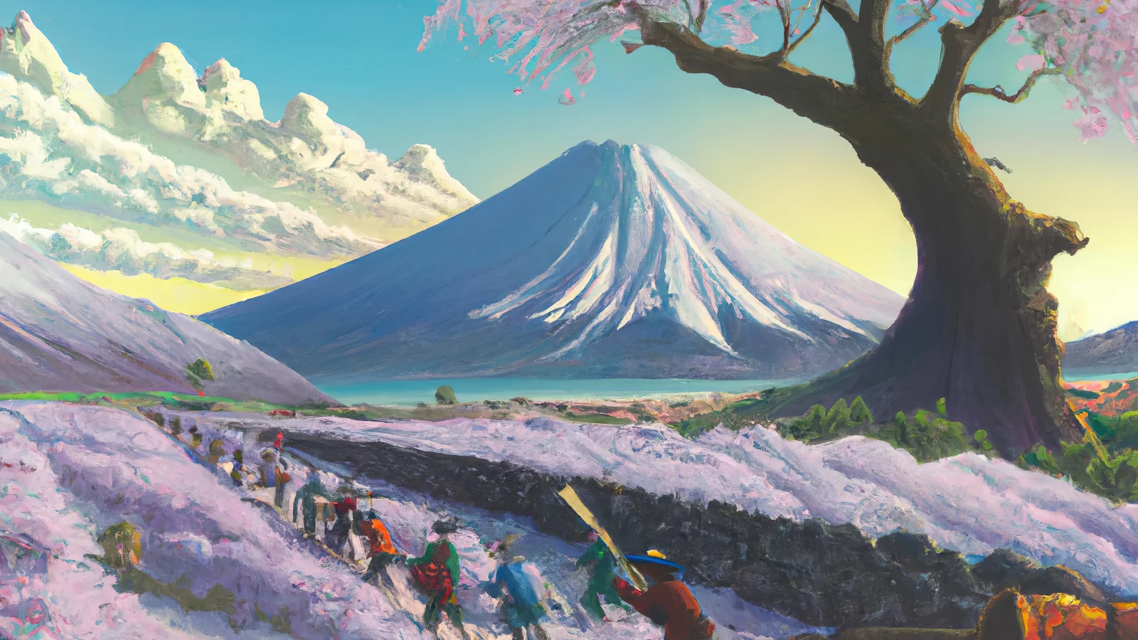Painting, Japan, Artwork, Digital Art, Mountains 4K Desktop Wallpaper