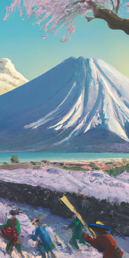 Painting, Japan, Artwork, Digital Art, Mountains 4K Phone Wallpaper