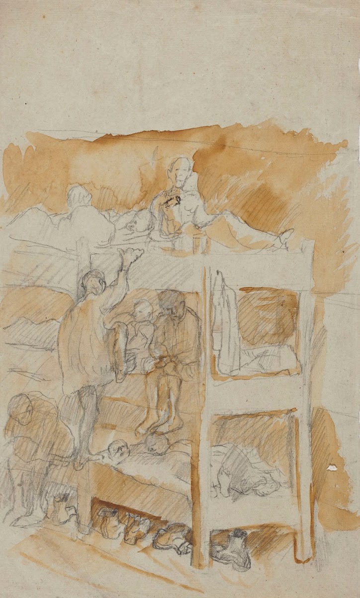 Prycze obozowe w Sztutthofie 1945