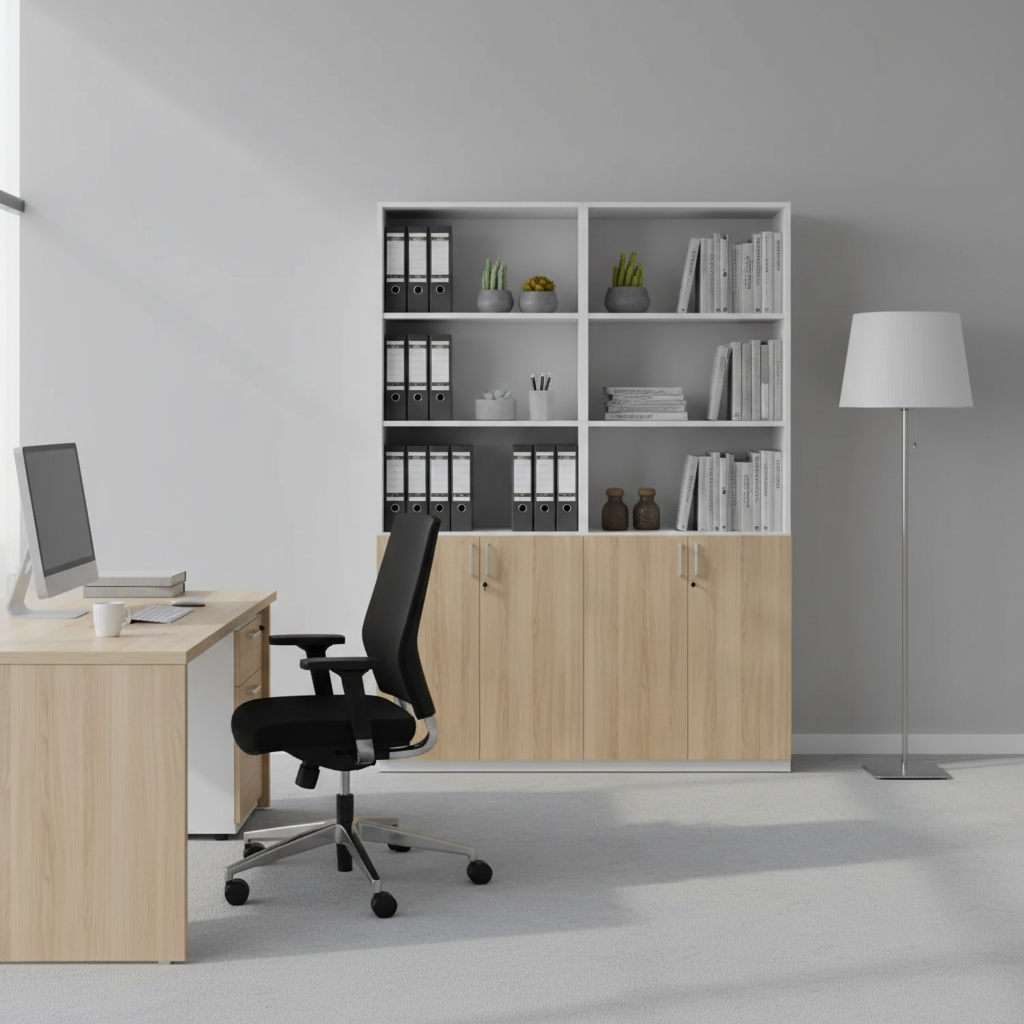 RADAR Color Full Height Four-Lower Door and Top Open Storage Cabinet