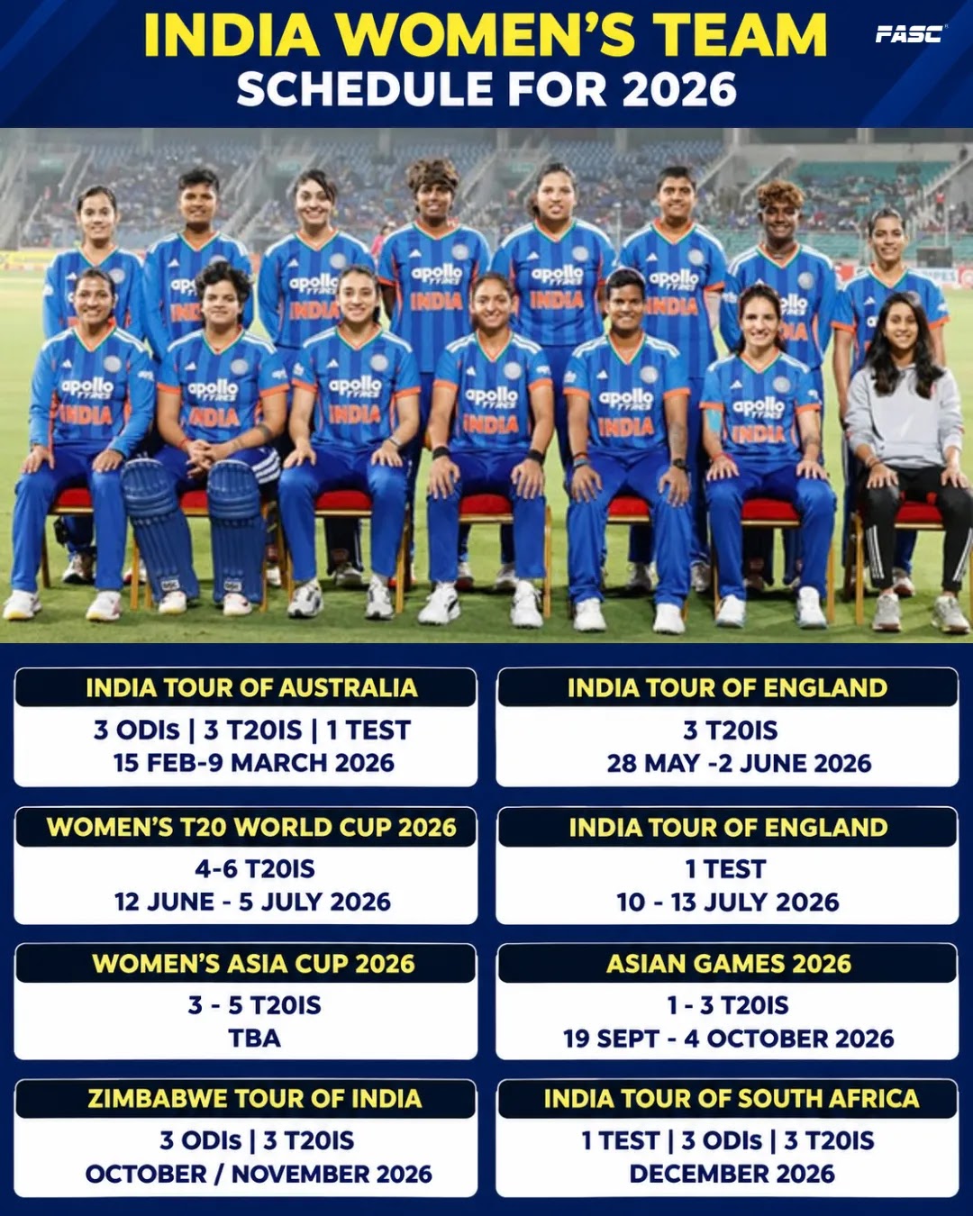 India Women's Team schedule for 2026