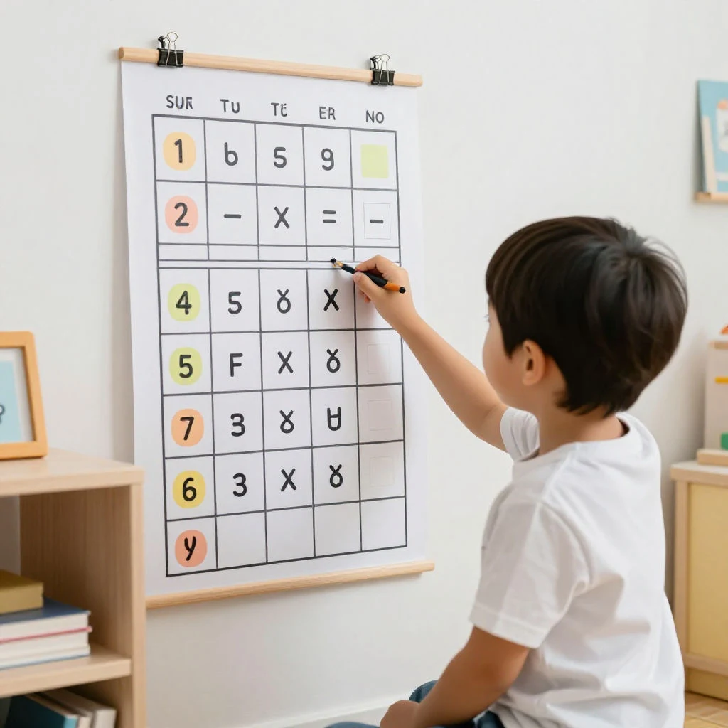 시각적 일정표를 보며 루틴을 따르는 아이