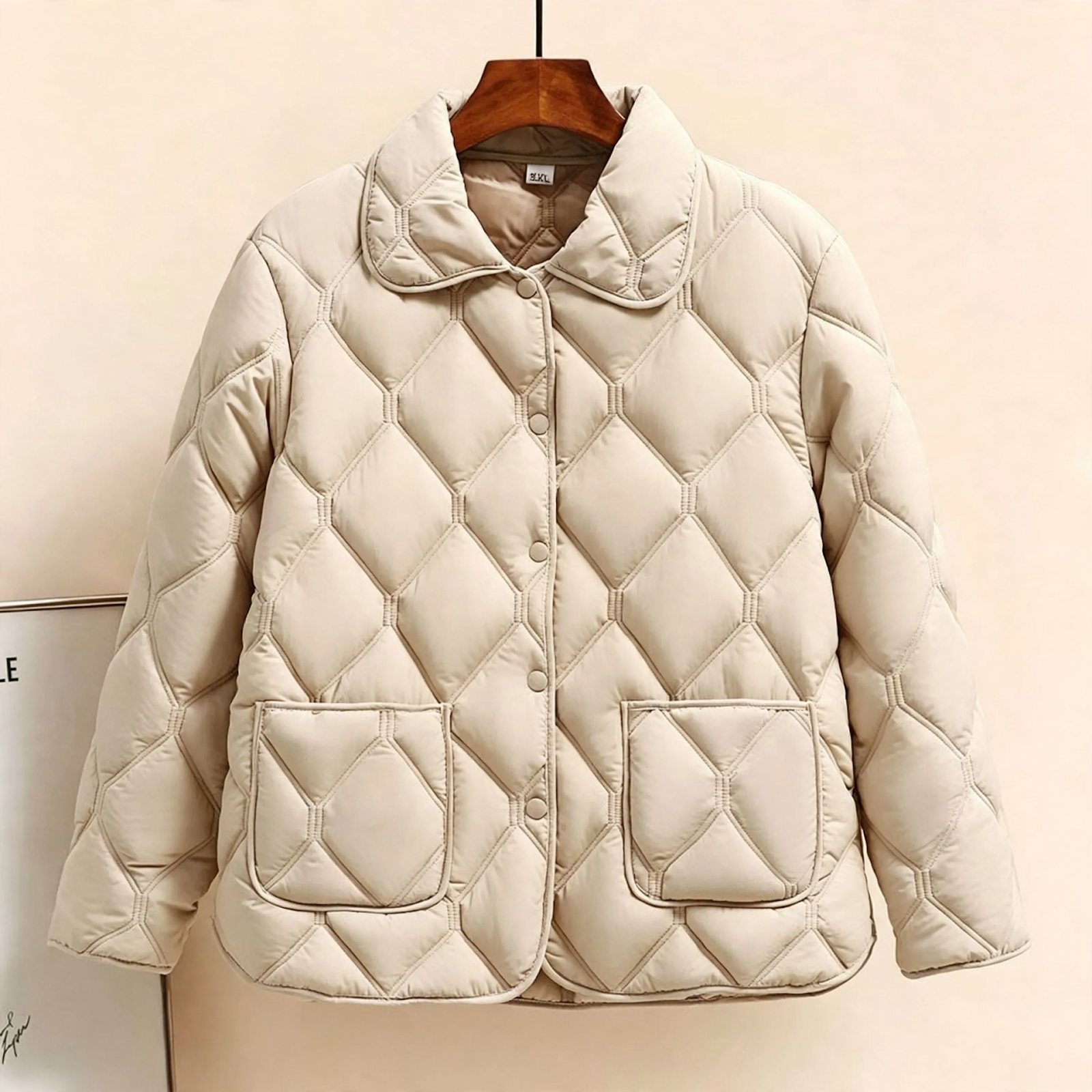 Women's lightweight, tailored puffer jacket with V-neck