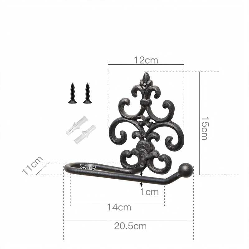 Cast iron wall holder for towels and paper
