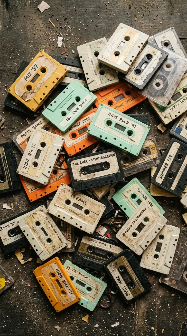 Vibrant Flat Lay Pattern of Retro Cassette Tapes - Free 4K mobile Wallpaper