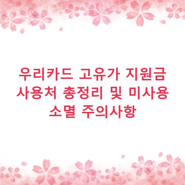 우리카드 고유가 지원금 사용처 총정리 및 미사용 소멸 주의사항