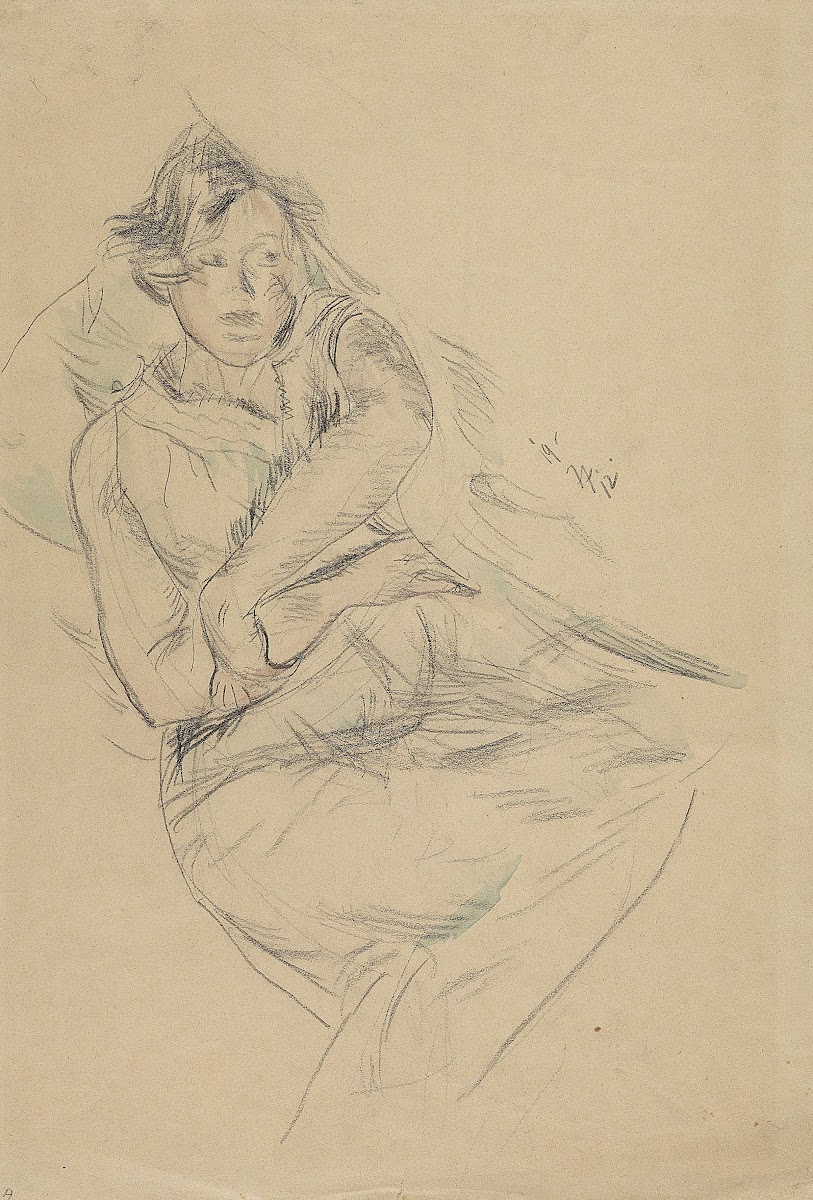 Frau auf einem grünen Polster lehnend 1912