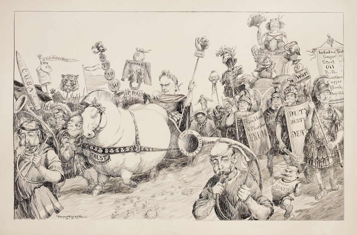 A Roman victory parade with the Trusts in the front and Queen Rose Theodore Roos
