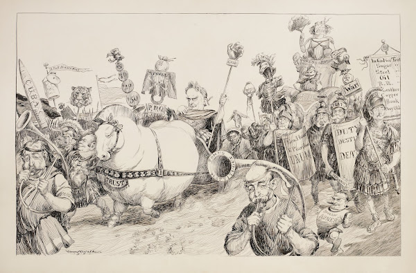 A Roman victory parade with the Trusts in the front and Queen Rose Theodore Roos