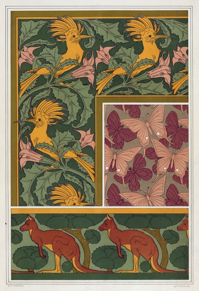 Huppes et stramoine bordure Papillons étoffe de soie Kangourou et arbres bordure