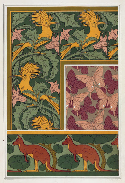 Huppes et stramoine bordure Papillons étoffe de soie Kangourou et arbres bordure