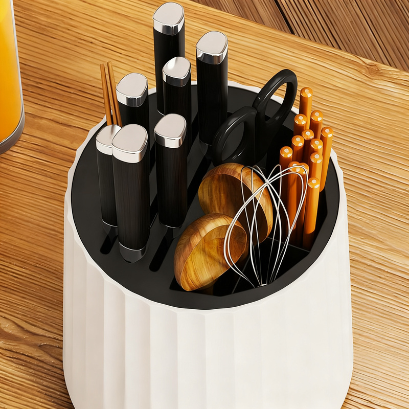 Rotatable Knife Block with Cutlery Compartment