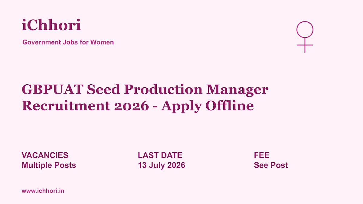 GBPUAT Seed Production Manager Recruitment 2026 - Apply Offline - iChhori