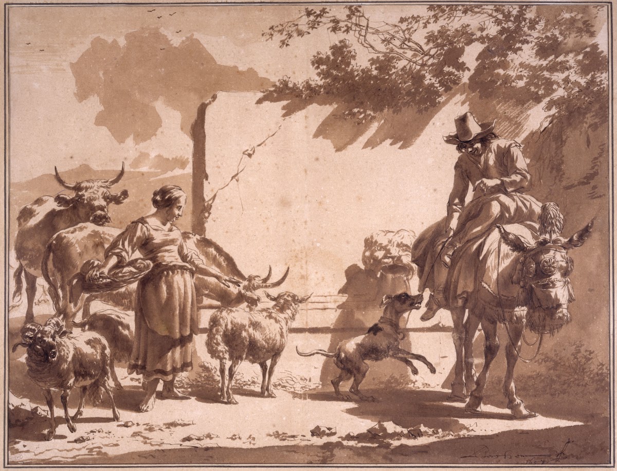 Muletier et bergère avec du bétail près dune fontaine Lugt 6 1657