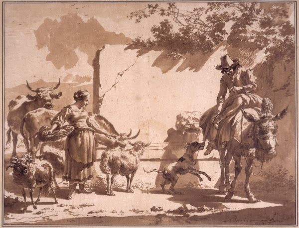 Muletier et bergère avec du bétail près dune fontaine Lugt 6 1657