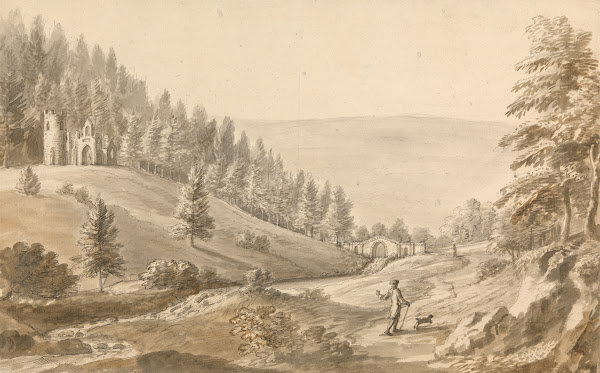 Crowcombe Court A Gentleman With His Dog Walking By The River Ca 1775