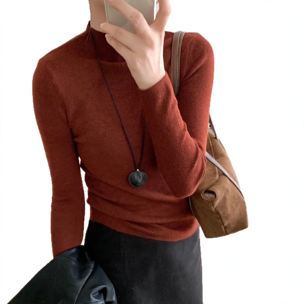 Dopamin Style Knitted Sweater with Stand-up Collar