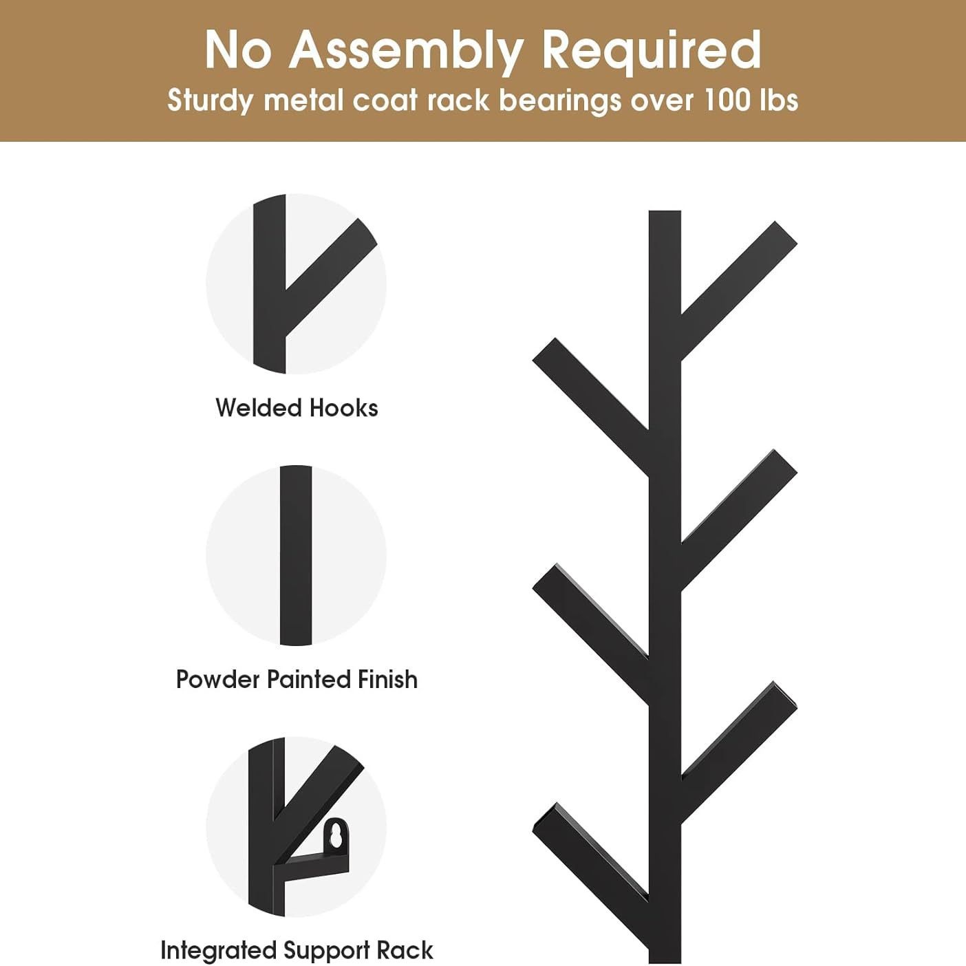 Metal wall coat rack, 40.6 × 14.5 × 6.6 cm
