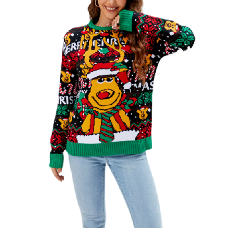 Loose Women's Christmas Sweater with Animal Motif