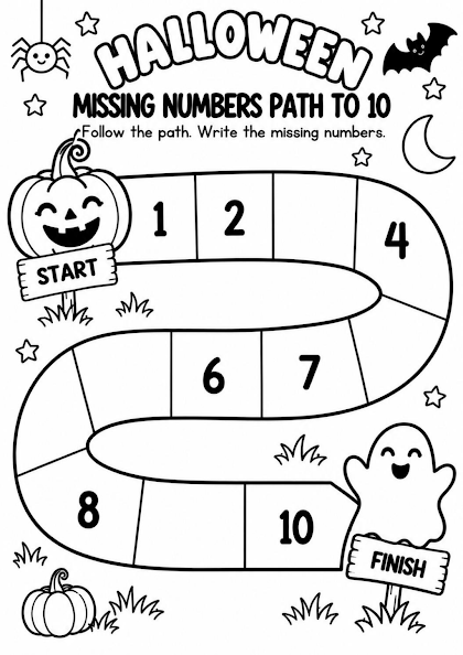 Halloween Missing Numbers Path to 10